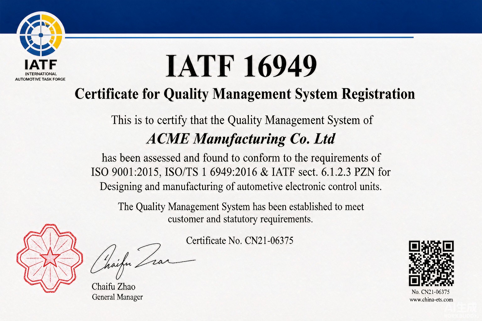IATF 16949 certificate